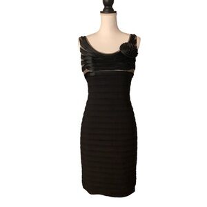 Adrianna Papell Womens Cocktail Pleated Dress Size 8 Black Soft Lined Stretch